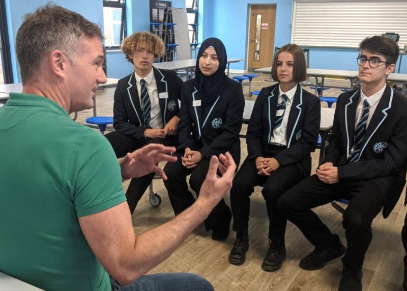 Peter Kyle MP talking to local students. 