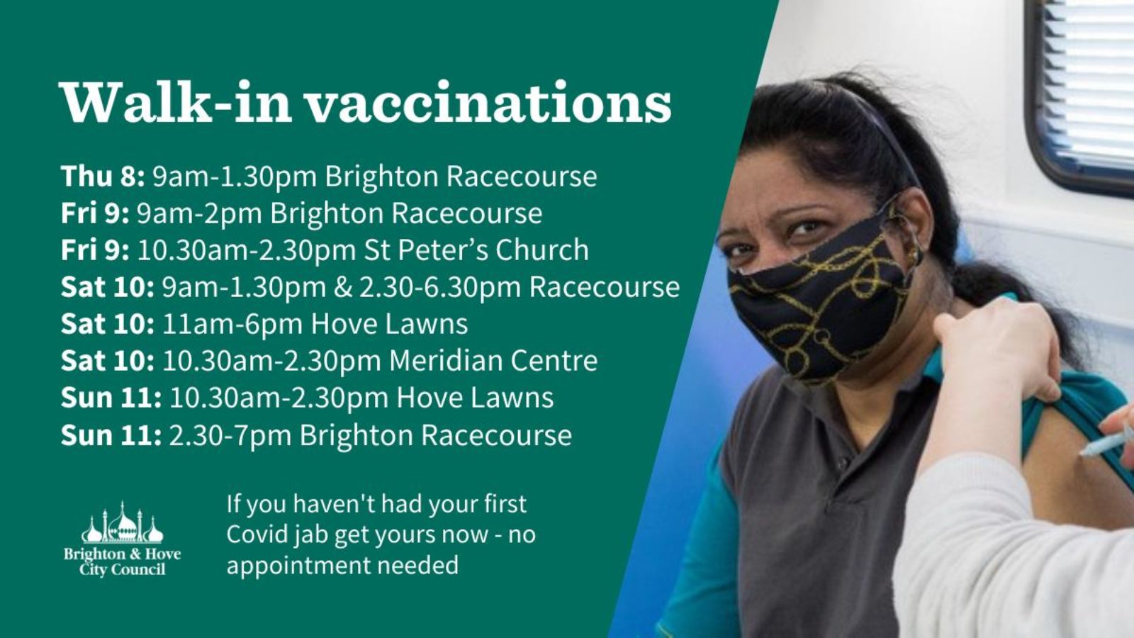 Location of Vaccinations in Brighton and Hove 8-11 July,  